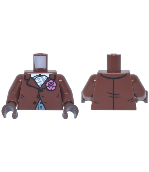  - Torso Suit Jacket with Dark Pink Flower, Sand Blue Vest, White Shirt Collar and Plaid Ascot Pattern / Reddish Brown Arms / Umber Hands - Reddish Brown | N
