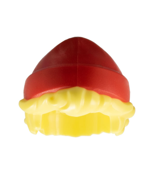  - Mini Doll, Hair Combo, Hair with Hat, Short Tousled with Molded Red Beanie / Knit Cap Pattern - Bright Light Yellow | N