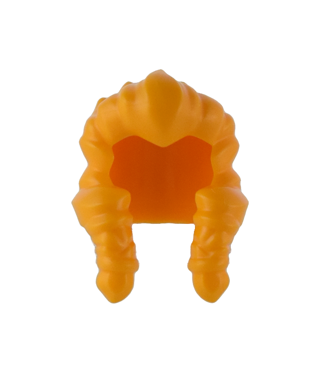  - Minifigure, Hair Long Widows Peak Swept Back and Spiked with 2 Braids over Shoulders - Bright Light Orange | N