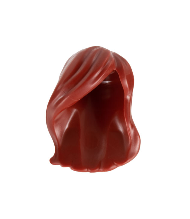  - Mini Doll, Hair Female Long, Parted on Side, Swept Back over Forehead, Hole on Top - Dark Red | N