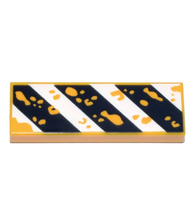  - Tile 1 x 3 with Worn Black and White Danger Stripes with Splotches Pattern - Bright Light Orange | N