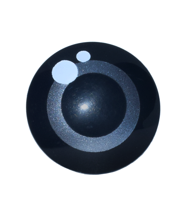  - Plate, Round 2 x 2 with Rounded Bottom (Boat Stud) with Silver Circle Pupil and White Glints Pattern (WALL-E Eye) - Black | N