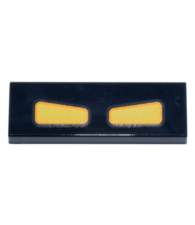  - Tile 1 x 3 with Yellow Quadrilateral Shapes with Bright Light Orange Outline Pattern (M-O Eyes) - Black | N