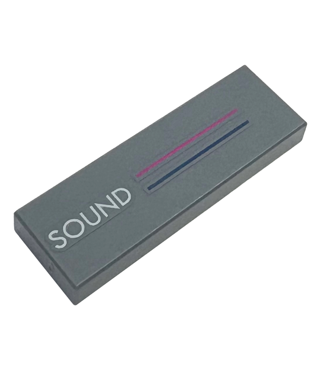  - Tile 1 x 3 with Magenta and Dark Blue Stripes and White 'SOUND' Pattern - Dark Bluish Gray | N
