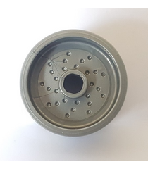 LEGO - Wiel 18mm doorsnee x 12mm met pen-gat en nop, gestippelde remschijf-lijnen - Flat Silver | N - Thumbnail