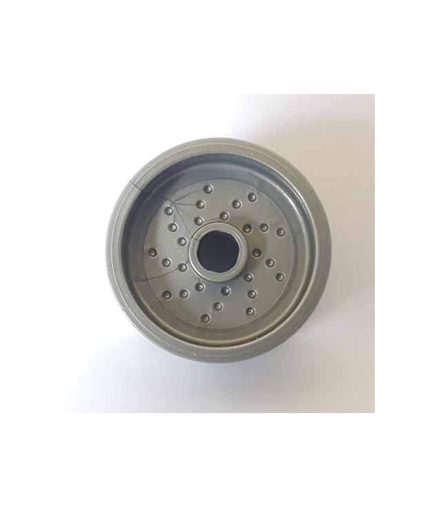 LEGO - Wiel 18mm doorsnee x 12mm met pen-gat en nop, gestippelde remschijf-lijnen - Flat Silver | N