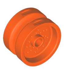 LEGO - Wiel 18mm doorsnee x 12mm met pen-gat en nop, gestippelde remschijf-lijnen - Reddish Orange | N - Thumbnail
