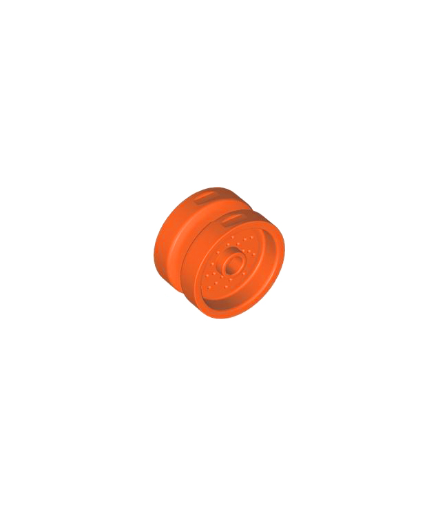 LEGO - Wiel 18mm doorsnee x 12mm met pen-gat en nop, gestippelde remschijf-lijnen - Reddish Orange | N