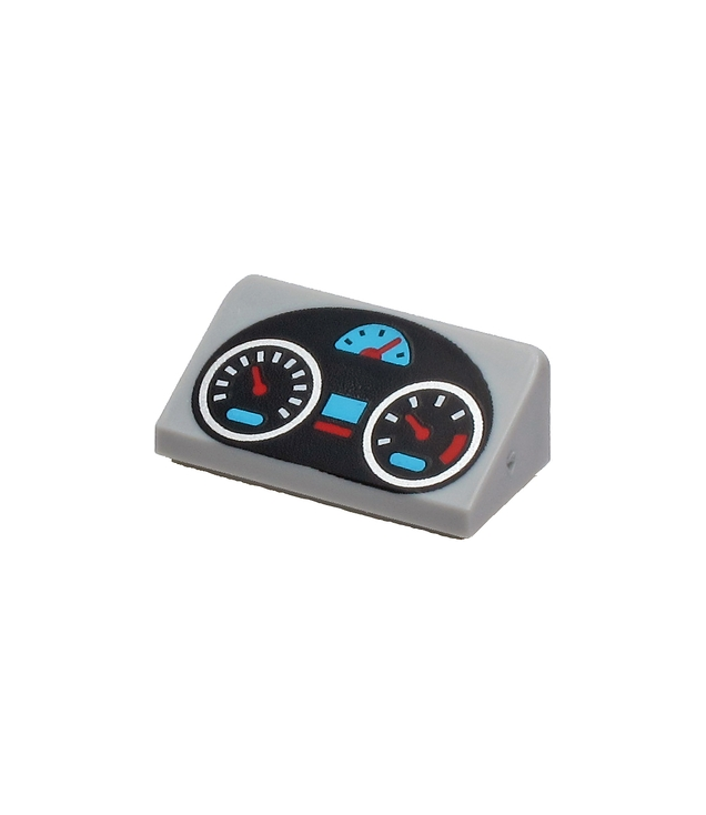 LEGO - Helling 30 graden graden 1 x 2 x 2/3 met zwart ovaal dashboard en zilveren, middelblauwe en rode meters - Light Bluish Gray | N
