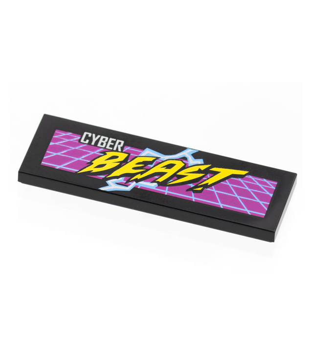 LEGO - Tegel 2 x 6 met zilver- en gele 'CYBER BEAST'-opdruk op paarse raster en lichtblauwe bliksem - Black | N