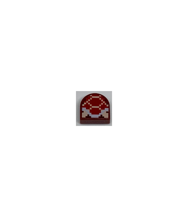 LEGO - Tegel, rond 1 x 1 halve cirkel verlengd met gepixeld Koopa Troopa-patroon - Dark Red | N