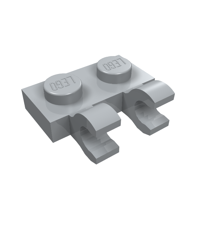 LEGO - Plaat, gemodificeerd 1 x 2 met 2 open O-clips (horizontale greep) - Light Bluish Gray | N