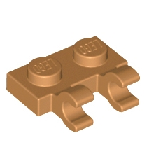 LEGO - Plaat, gemodificeerd 1 x 2 met 2 open O-clips (horizontale greep) - Medium Nougat | N - Thumbnail