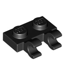 LEGO - Plaat, gemodificeerd 1 x 2 met 2 open O-clips (horizontale greep) - Black | N - Thumbnail