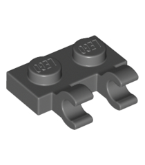 LEGO - Plaat, gemodificeerd 1 x 2 met 2 open O-clips (horizontale greep) - Dark Bluish Gray | N - Thumbnail
