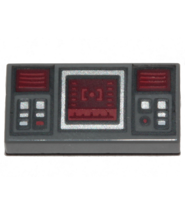 LEGO - Tegel 1 x 2 met Star Wars donkerrode radarscherm en rood-zilveren knoppenpatroon - Dark Bluish Gray | N