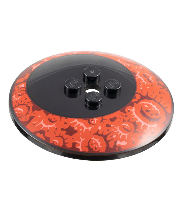 LEGO - Schotel 6 x 6 omgekeerd (radar) - vaste noppen met excentrische rode ring en donkerrode en koraalkleurige kraterpatronen - Black | N