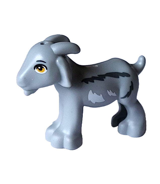 LEGO - Geit (Friends) met lichtoranje ogen, zwarte wenkbrauwen en wit/donkerblauwgrijs vachtpatroon - Light Bluish Gray | N