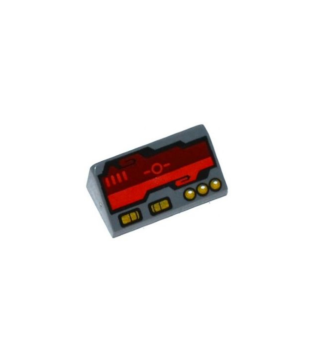 LEGO - Helling 30 graden graden 1 x 2 x 2/3 met donkerrood horizonpaneel en gouden schakelaars en knoppen - Dark Bluish Gray | N