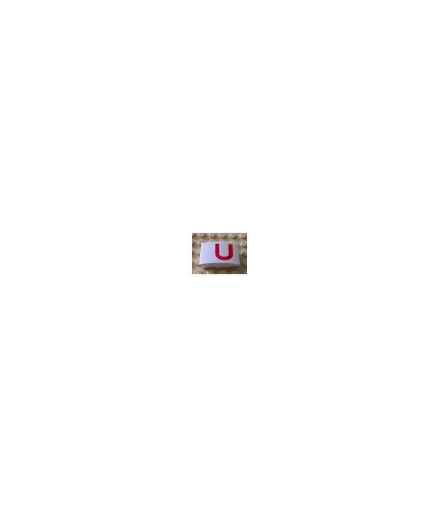 LEGO - Helling, gebogen 3 x 2 met rode ‘U’-opdruk - White | N