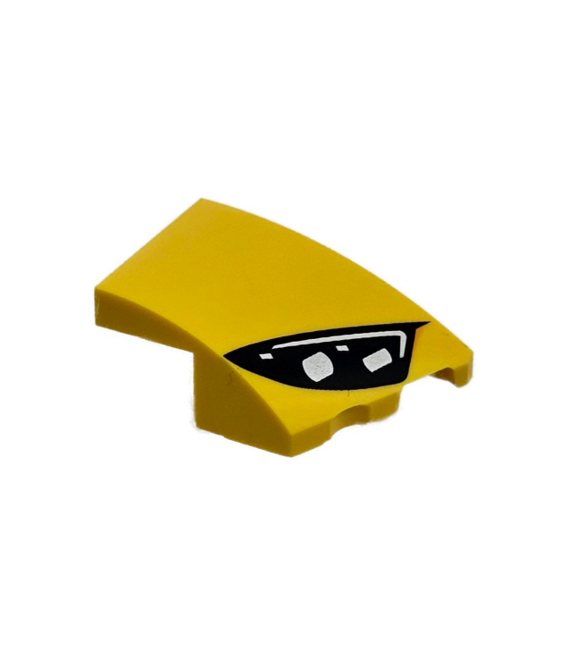 LEGO - Wig 3 x 2 rechts zonder noppen met zwarte Mercedes-AMG koplamp, witte strepen en 2 zilveren lampen - Yellow | N