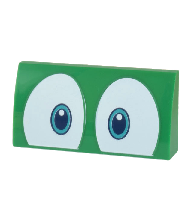 LEGO - Helling, gebogen 2 x 4 x 2/3 met onderbuizen en donkergroene en donkerblauwe ogen op witte achtergrond (Super Mario Big Spike) - Green | N