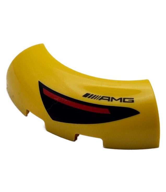 LEGO - Steen, ronde hoek 3 x 3 zonder noppen met zwarte en rode achterlicht en AMG-logo - Yellow | N