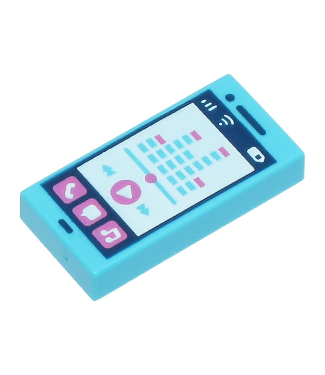 LEGO - Tegel 1 x 2 met smartphone, spraakballon, notitie, afspeelknop, signaalsterkte en batterijniveau - Medium Azure | N