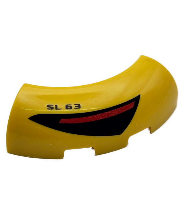 LEGO - Steen, ronde hoek 3 x 3 zonder noppen met zwarte en rode achterlichten en ‘SL 63’-opdruk - Yellow | N