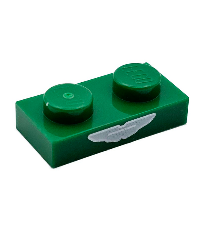 LEGO - Plaat 1 x 2 met witte en zilveren Aston Martin-logo - Green | N