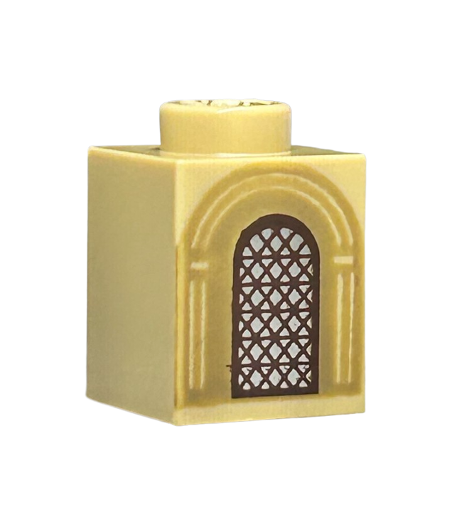 LEGO - Steen 1 x 1 met zilveren boograam, donkerbruine tralies en donkerzandkleurige bogen - Tan | N